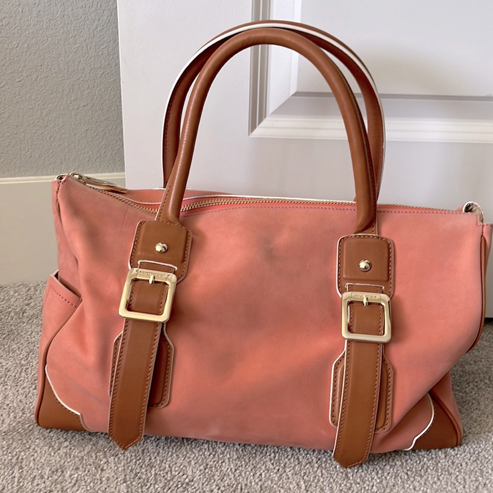 Hunter brand coral nubuck leather handbag